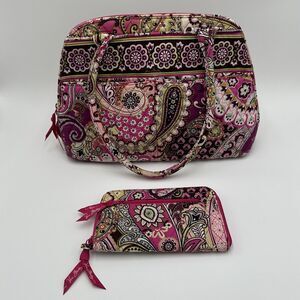 Vera Bradley Bowler Bag + Wallet Very Berry Paisley Retired Floral Pattern Pink